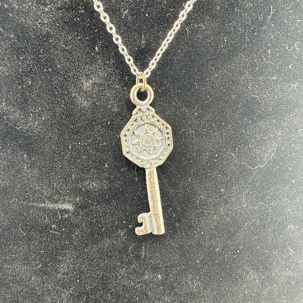 Key Pendant Silver Tone Necklace